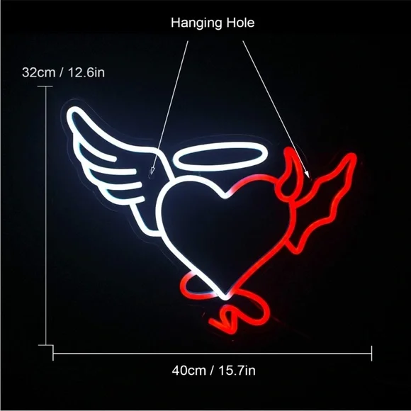 Angel/Devil Heart Trendy Sexy Neon Light LED Colorful Room Wall Dorm Party Decor - Picture 4 of 5